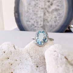 unique one of a kind aquamarine and diamond ring