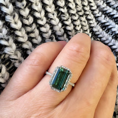 green tourmaline ring in white gold