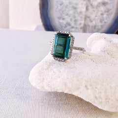 green tourmaline ring in white gold