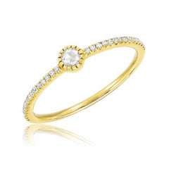 single rose cut diamond on halfway band in yellow gold