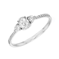 Heirloom rose cut oval and round three diamond band