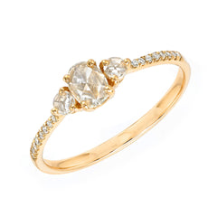 Heirloom rose cut oval and round three diamond band