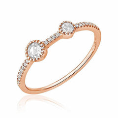 double asymmetrical rose cut diamond halfway band in rose gold