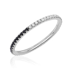 yin yang eternity band with half black diamonds and half white diamonds in white gold