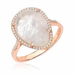 organic shape rainbow moonstone ring in rose gold