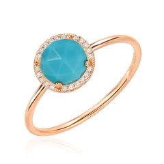 14k gold and natural diamond ring with a turquoise center stone