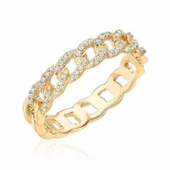 curb chain band in yellow gold with diamonds