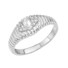 ribbed 3d gold band with white diamonds and rose cut diamonds