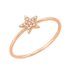 pave diamond star on stackable hand pulled wire band ring