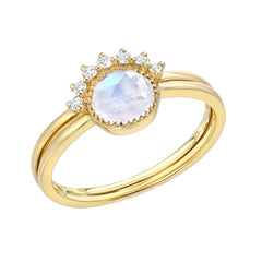 TWO PART SET FEATURING A BEZEL SET ROSE CUT rainbow moonstone AND A DIAMOND ARCH RING