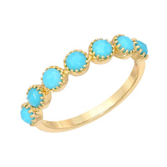 halfway band of 3mm diameter rose cut turquoises bezel set in 14k gold